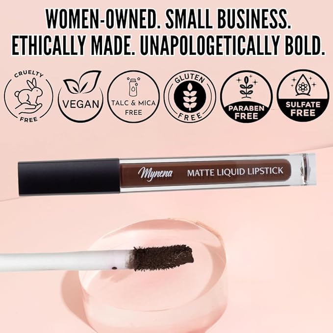 Mynena Cool Taupe Brown Matte Liquid Lipstick | Long-Lasting Comfort | Smudge-Proof Transfer-Resistant | Full Coverage Non-Drying | Vegan & Cruelty-Free | All-Day Wear Lip Color | Cyndia