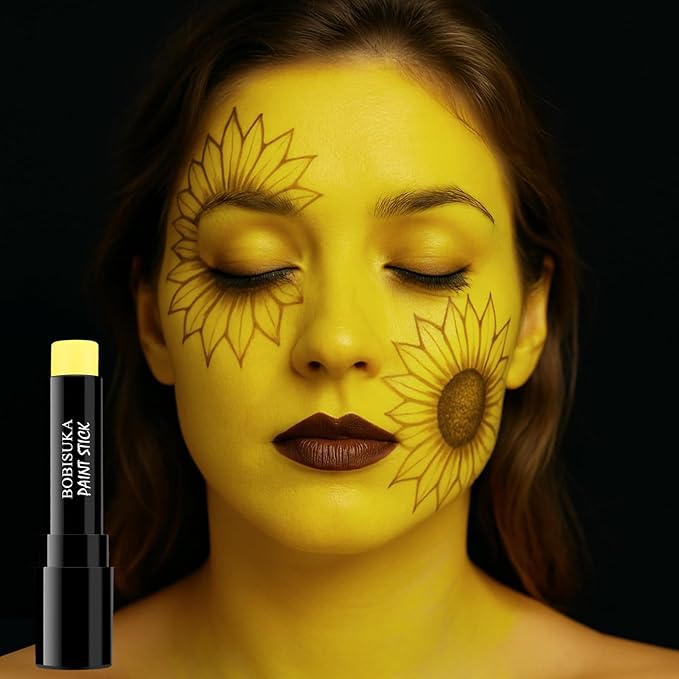 BOBISUKA Yellow Face Paint Stick, Full Coverage Face Painting for Adults Children – Sweatproof Waterproof Body Paint for Halloween Cosplay SFX – Ideal for Tiger, Sun, Clown, Lightning Designs
