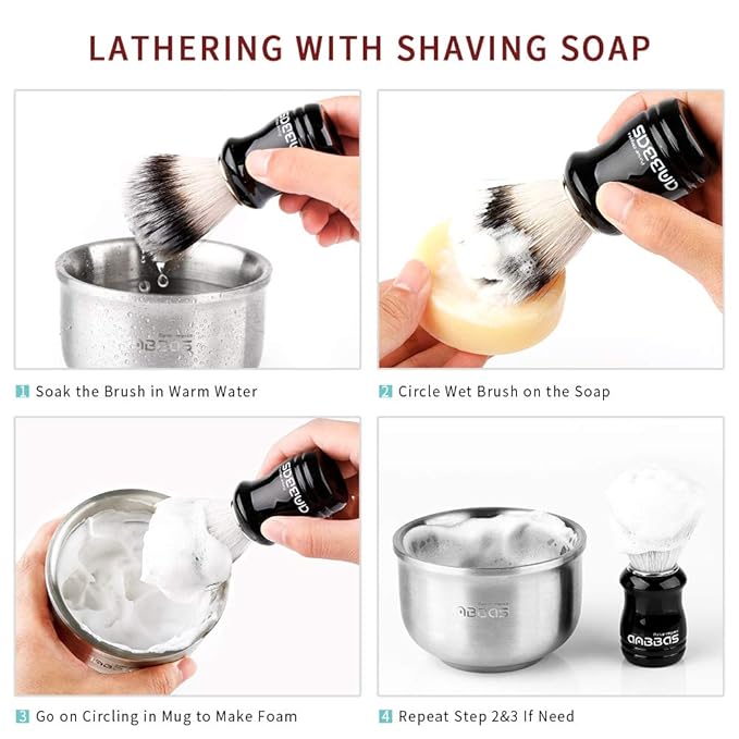 Anbbas Synthetic Badger Shaving Brush Set, 4IN1 Shaving Kit with Stainless Steel Shaving Stand and Lathering Foam Bowl, 3.5OZ Natural Shaving Soap Puck Refill for Men Wet Close Shave