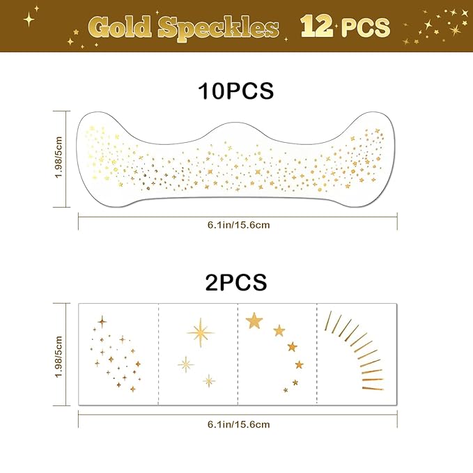 Artlunar 12Pcs Christmas Gold Sparkle Makeup Patches - Body Glitter Stickers for Face and Body, Perfect for Festivals and Parties (Gold),Christmas Makeup Gifts for Women and Girl.