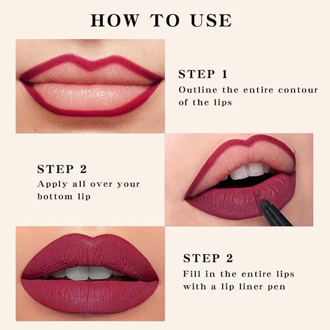 Kaely Wine Longwear Liquid Lip Liner Waterproof, 24 Hour Long Lasting Lip Liner Stain Marker Pen, 2-in-1 Matte Semi Permanent Lipliner & Lipstick, Vegan & Cruelty-Free, 14