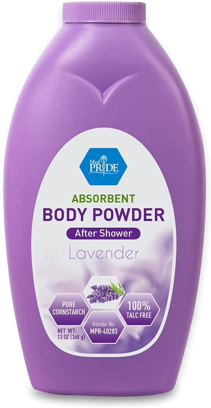 MED PRIDE Talc Free Cornstarch Body Powder with Lavender Scent, Moisture Absorbing Skin Care for Daily Freshness, Cruelty Free Formula, 13 Ounce Bottle