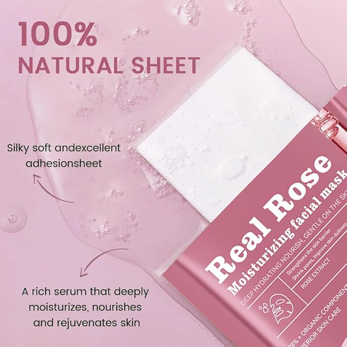 CAKAILA 8 Pack Rose Face Mask,Pink Face Masks Skincare Spa Day Kit Supplies,Spa Party Favors for Women,Sheet Facial Mask Skincare Gifts Set,Moisturize Soothe for All Skin Types