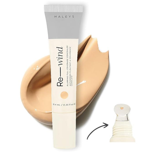 HALEYS Re-wind Full Coverage Brightening Concealer, Color Correcting Eye Concealer for Dark Circles, Fine Lines & Redness, Longwear, Non-Caking, Soft-Matte Finish, Blurring Concealers for Women
