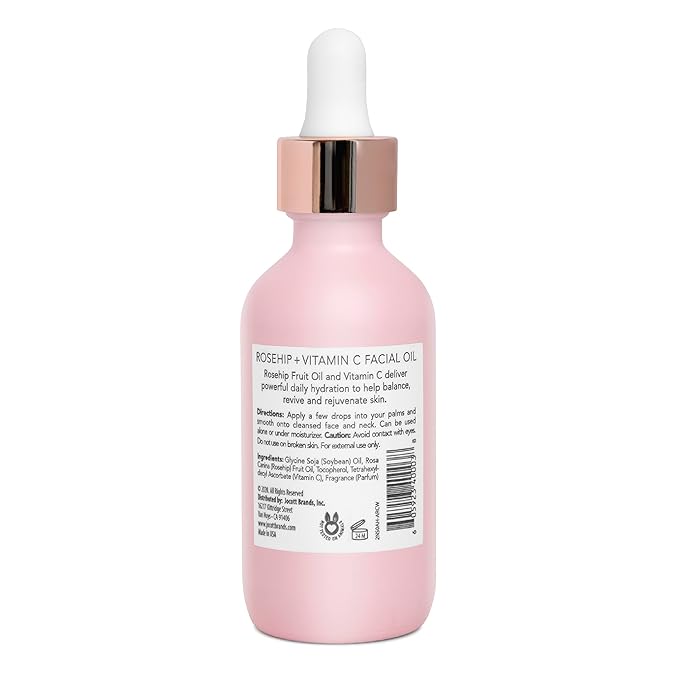 Pearlessence Rosehip Balancing Facial Oil + Rosehip Fruit Oil & Vitamin C - Daily Hydration to Balance & Revive Skin | Adds Moisture to Dry Skin | Made in USA & Cruelty Free (1.83 fl oz each, 2 Pack)