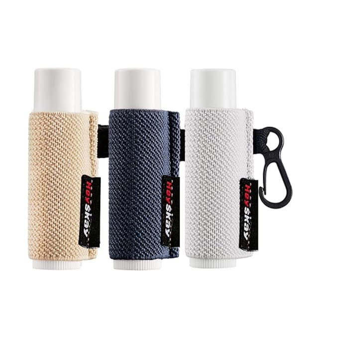 HEYSKAY 3PCS Lip Balm Holder Sleeves Keychain Lipstick Sleeves Lip Gloss Holder Keychain Chapstick Elastic Sleeves(Brown/dark blue/grey)