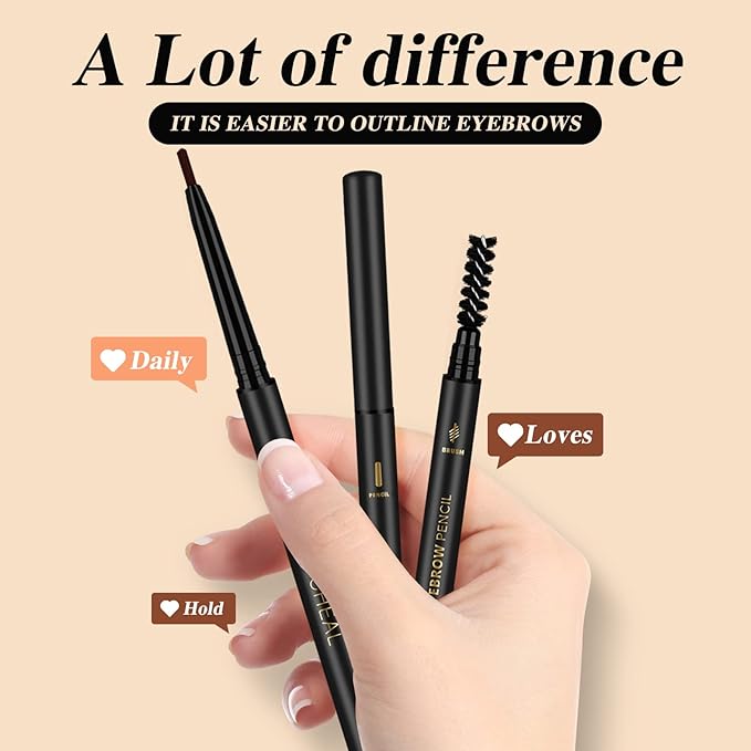 Waterproof Eyebrow Pencil Dark Brown, Premium Triangular Tip Eye brow Pencil Brn with Spoolie Brush, Longwearing for Perfect Brows, Professional, Precision, Benefit Eyebrow Pencil, O'CHEAL