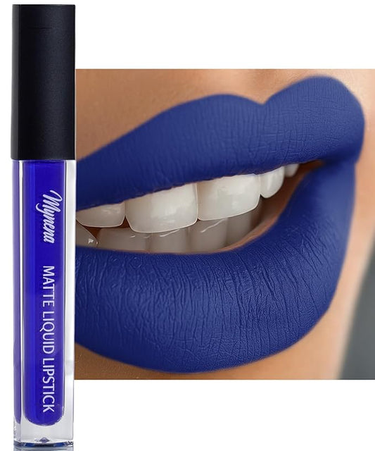 Mynena Vivid Electric Blue Matte Liquid Lipstick | Long-Lasting Comfort Matte | Smudge-Proof Transfer-Resistant | Full Coverage Non-Drying | Vegan & Cruelty-Free | All-Day Wear Lip Color | Mavi