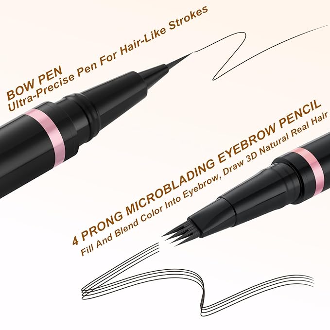 Eyebrow Pencil,2-in-1 Waterproof Eyebrow Pen with 4 Tip Brow Pen and Ultra-Precise Brow Pencil,with Dual-ended Eyebrow Brush,Eyebrow Makeup for Natural Looking Eyebrows - Ebony