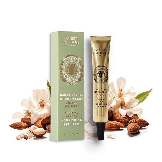 Panier des Sens - Almond Lip Balm for Women - Lip Moisturizer - Almond Extract & Almond Oil - Made in France Lip Care - 98% Natural Ingredients - Lip Balm Hydrating Nourishing for Dry Lips - 0.5 Fl oz