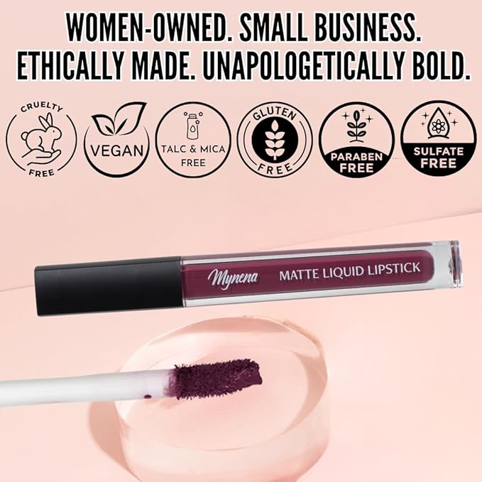Mynena Deep Berry Purple Matte Liquid Lipstick | Long-Lasting Comfort | Smudge-Proof Transfer-Resistant | Full Coverage Non-Drying | Vegan & Cruelty-Free | All-Day Wear Lip Color | Viola