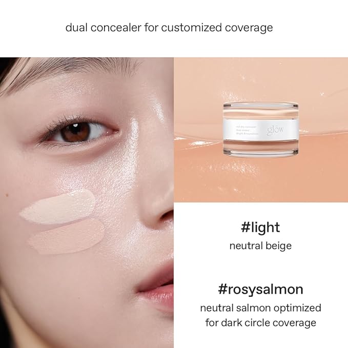 glow not dry concealer #light #rosysalmon | covers under-eye circles & blemishes | full-coverage | dual-color&use | melt-in texture | 0.4 oz | beige