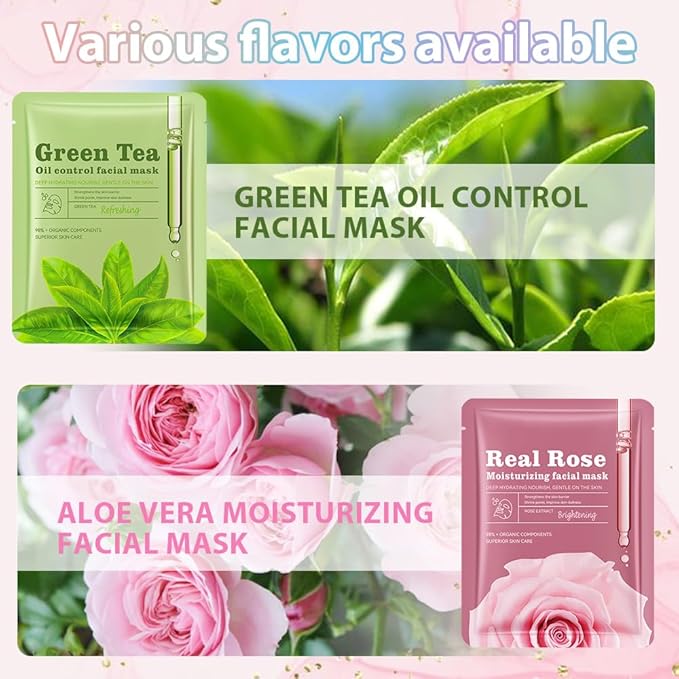 CAKAILA Face Sheet Mask Skincare,Hydrating Spa Face Mask For Sensitive Skin,Moisturize,Nourish for All Skin Types,Natural Skin Care Spa Face Mask for Women Men,Pack of 12