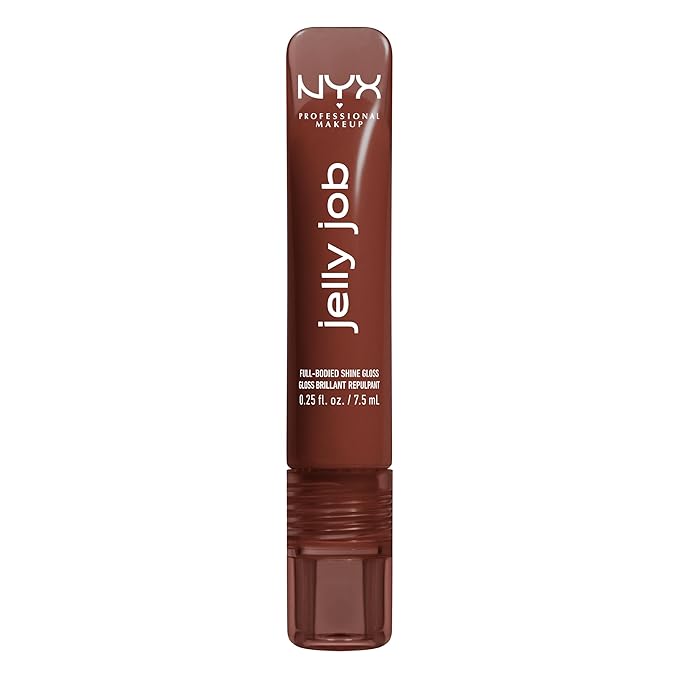 NYX PROFESSIONAL MAKEUP Jelly Job Lip Gloss, Lip Tint Gloss with Full-Bodied, Smoothing, and Hyper-Glossy Shine - Jellybean (Chocolate Brown)