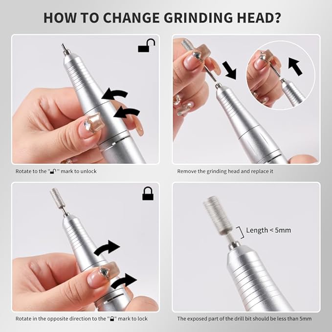 ANRLO Professional Electric Nail Drill, 45000 RPM Cordless Rechargeable E-File Machine, with 12 Bits, Sanding Bands, LCD Display for Acrylic Gel Nails (DMJ-V8-Gray-USB)