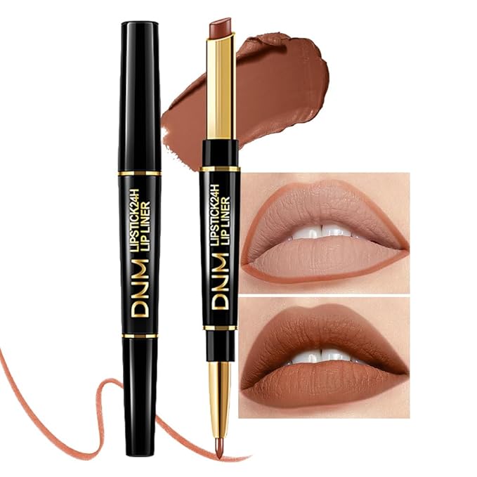 Kaely 2-in-1 Brown Matte Lip Liner & Lipstick Combo Set Kit for Women, Magic Neutral Lipstick 24 Hours Original Lips Liner Pencil Stain Gloss Plumper Makeup Long Lasting Waterproof 38