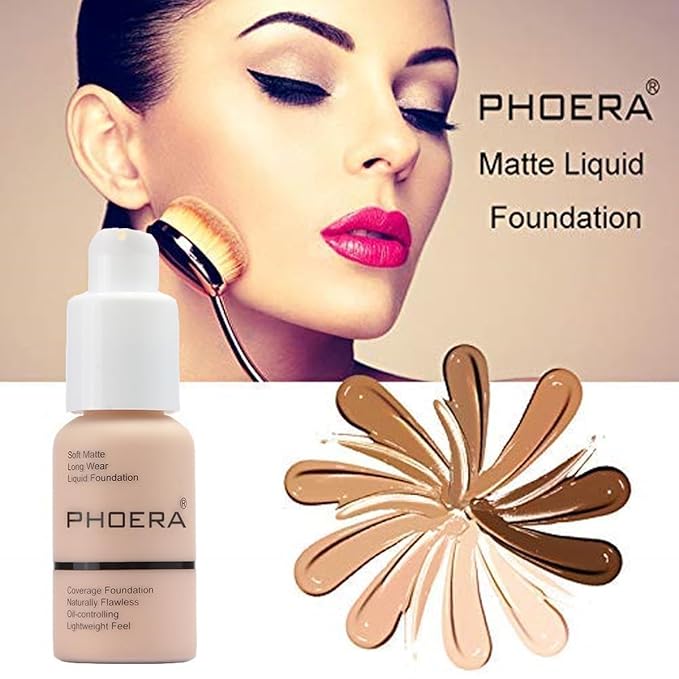 2 Pack PHOERA Foundation,Flawless Soft Matte 24 HR Oil Control Concealer Makeup,Full Coverage Foundation for Women and Girls (101 Porcelain)
