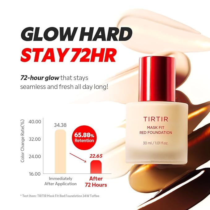 TIRTIR Mask Fit Red FoundationㅣLong Lasting Flawless Coverage, Energy Essence, Lightweight, Hydrating, Pore-Blurring, Breathable Satin Finish, Makeup, Radiant Skin, #24W Soft Beige, 1.01 Fl Oz