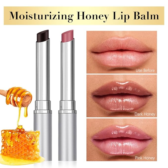 2Pcs Black & Nude Brown Honey Tinted Lip Stain Lip Balm Lip Gloss Lipstick, Sheer Hydrating Lip Stains Tint, Moisturizing Lip Color for All Skin Tones, Nourishing Lip Balm with Natural Black Cherry