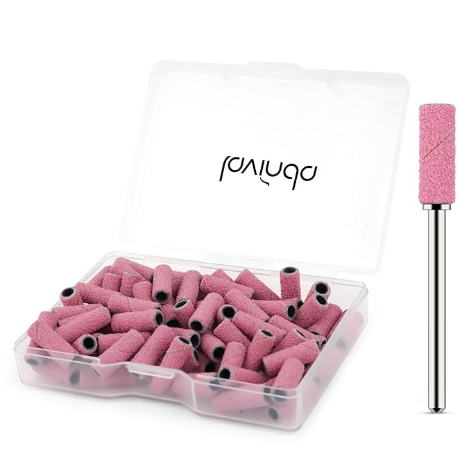 Lavinda Sanding Bands for Nail Drill with 3.1mm Mandrel Bit, 80 Piece Set Mini Small Sanding Bands Nail Drill Bits for Acrylic Nails Gel Manicures and Pedicures (120 Grit, Pink)