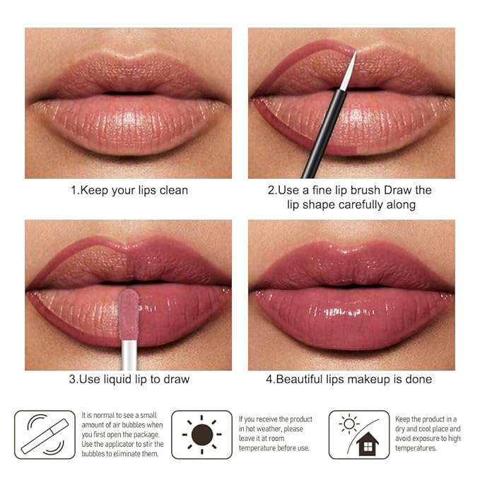 evpct Rose Mauve Nude Shiny Longwear No-Budge Liquid Lip Color Lipstick Makeup, Highly Pigmented Color Instant Shine, Waterproof Long Lasting Lipstick for Women, Lip Stain Gloss Lip Liner Brush, 13#