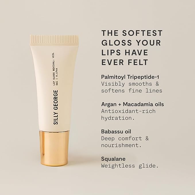 Silly George Lip Gloss Revival - Glossy Hydrating Glaze with Peptides, Shea Butter, & Moisturizing Argan, Macadamia, Babassu Oil for Dry Lips, Clean Beauty Products, Rosewood, 15ml Tubes