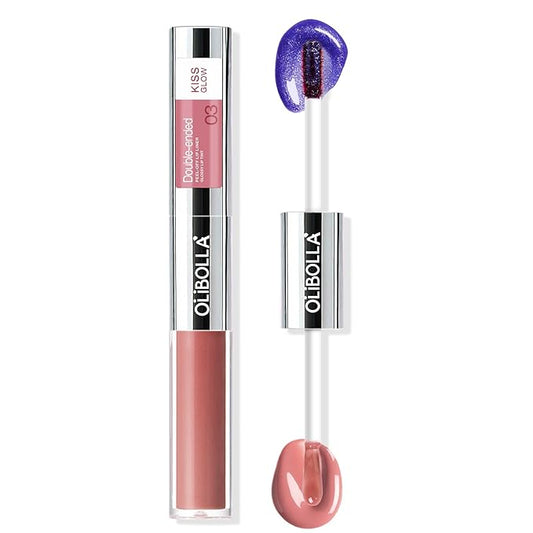 Double-Ended Peel-Off Lip Liner & Gloss Tint – Long-Lasting Hydrating Lip Color, Smudge-Proof & Kiss-Proof Gloss Duo for Plump Shiny Lips (03 Milk Tea Glow)