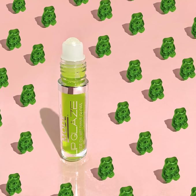 MODE Lip Glaze Flavored Lip Gloss Yummy GREEN APPLE GUMMY Delicious Flavor, Roll On Sweet Wet Nourishing Shine, Hydrating Moisturizing Natural Skincare Fruit Oils, Made in NY USA