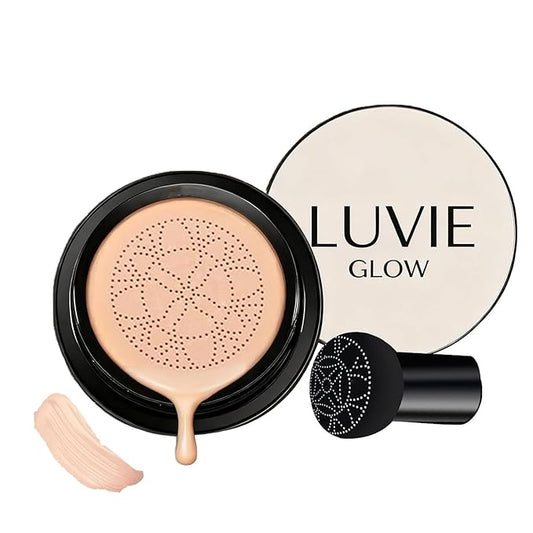 Luvie Glow Foundation Cushion, Mushroom Head Air Cushion CC Cream Foundation, Full Coverage Foundations for Mature Skin, BB Cream for All Skin Types (Warm, 0.64OZ)