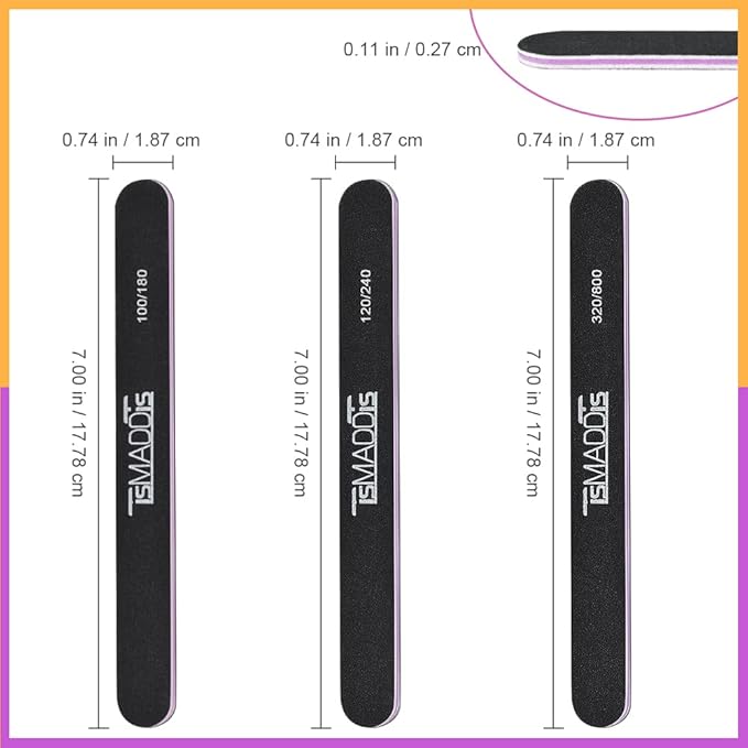 TsMADDTs Nails File 20 PCS Double Sided Emery Board for Natural Acrylic Nails 100 120 180 240 320 800 Grits, Professional Manicure Pedicure Tools