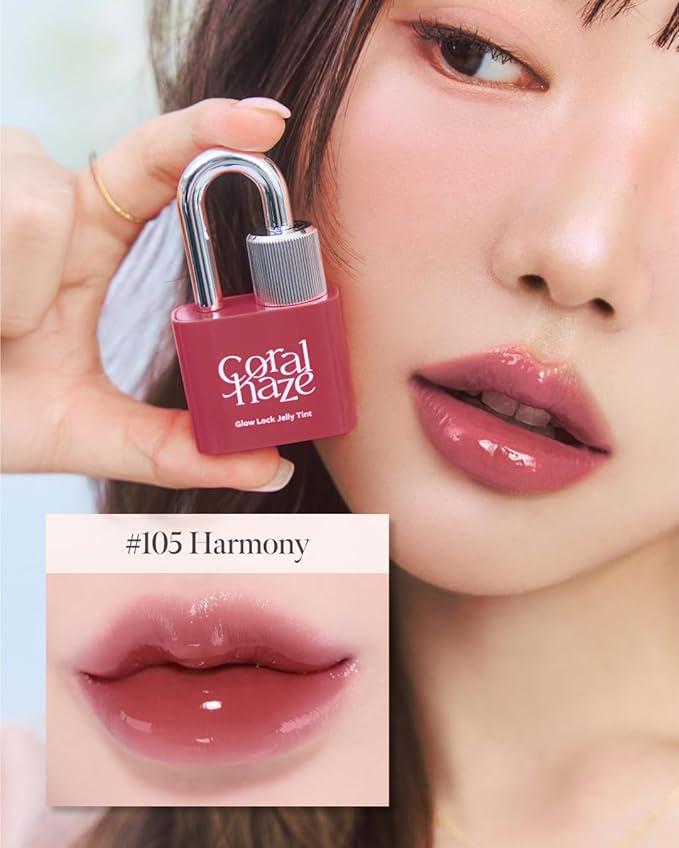 Glow Lock Jelly Tint 105 Harmony 4g, Hydrating Jelly Glow Lip Stain, High-Shine, Long-Lasting Color Moisturizing Lip Enhancer with Rosehip Oil, Collectible Lock-Shaped Design, Korean Makeup