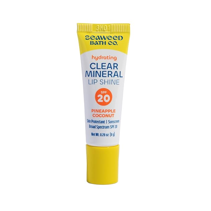 Seaweed Bath Co. Hydrating Clear Mineral Lip Shine - SPF 20 Sunscreen Zinc Oxide Lip Balm - Nourishing Care to Hydrate & Protect Dry, Chapped Lips - Natural Pineapple Coconut Flavor- 0.28 oz