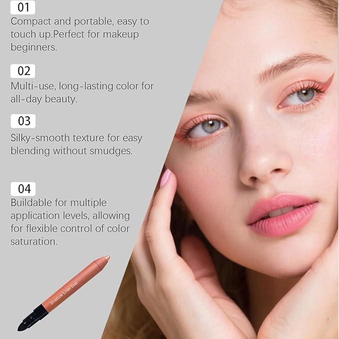 Mitlume Perfect Color Duo-Shadow Liner 2-in-1 Eyeliner & Eyeshadow,Chiura Plum Eyeshadow Stick,Waterproof Smudge-Proof Long-Lasting Makeup, Effortless Smoky or Natural Eye Makeup,Easy to Color(03+04)