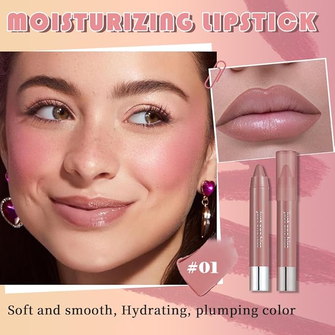 Pink Nude Hydrating Cream Lipstick Lip Crayon for Women, Moisturizing Lipstick Long-lasting Waterproof, Retractable Lips Crayon Liner for Ombre Shades, Lipgloss Tinted Lip Balm + Lips Color in One, 01