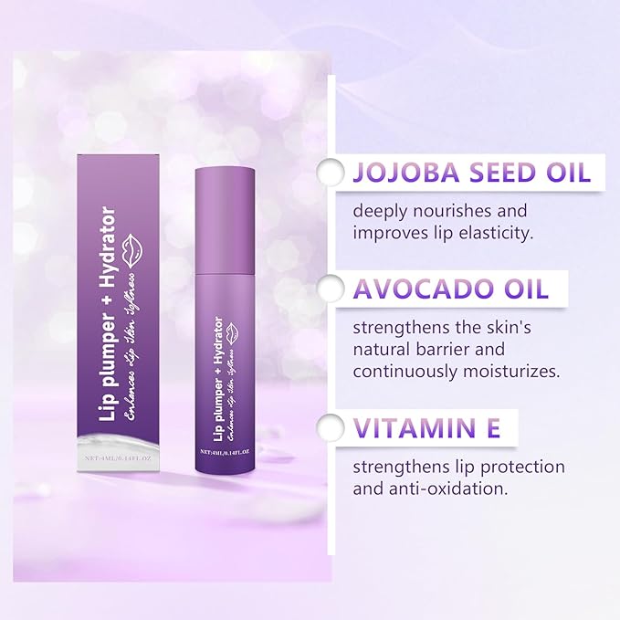 2PCS Lip Plumper, Hydrator Lip Balm, Volumizing Gloss with Anti-Aging Ingredients, High-Shine Moisturizer for Smooth, Plump Lips, Cooling & Non-Sticky Formula