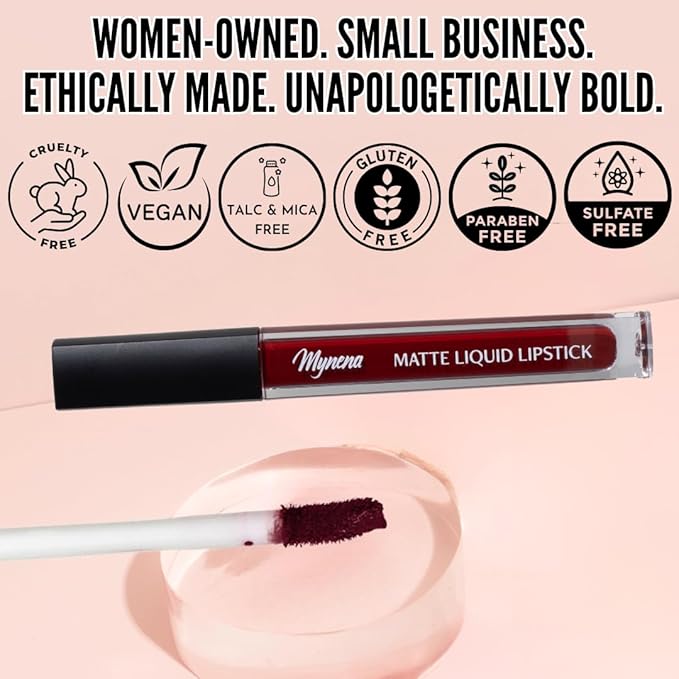 Mynena Burgundy Red Matte Liquid Lipstick | Long-Lasting Comfort | Smudge-Proof Transfer-Resistant | Full Coverage Non-Drying | Vegan & Cruelty-Free | All-Day Wear Lip Color | Emma