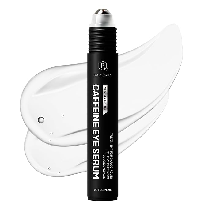 RAZONIX Eye Bags Treatment for Men: Caffeine Eye Roller for Puffy Eyes and Puffiness – Under Eye Cream for Dark Circles (Medium, Unscented)