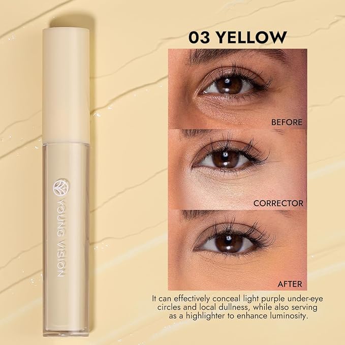 YOUNG VISION Yellow Color Correcting Concealer Corrector, Long Lasting Brightening Full Coverage Weightless All-Day Liquid Concealer, Natural Coverage, Ideal for Fair to Light Skin