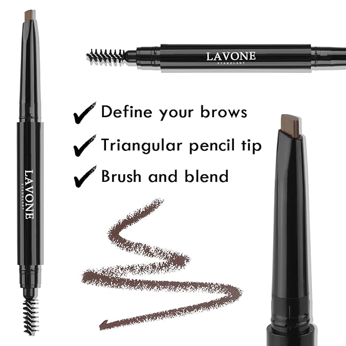 LAVONE Eyebrow Stamp Pencil Kit for Eyebrows Makeup, with Waterproof Eyebrow Pencil, Eyeliner, Eyebrow Pomade, and Dual-ended Eyebrow Brush - Coffee