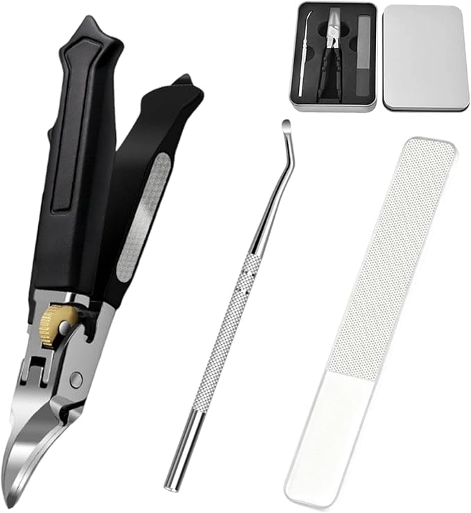 Black Anti-Slip Grip Gear Lock Nail Clipper Set with Ultra-Sharp Tips for Precise Access to Nail GRO, 3pcs Nail Clipper Set with Lock, Professional-Grade Manicure Tools (Black B, 1 Set)