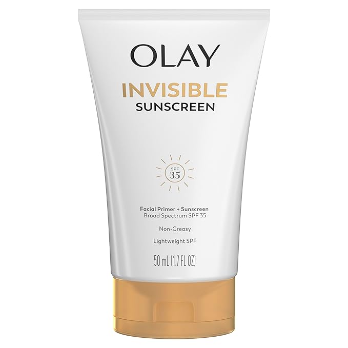 Olay Invisible Sunscreen, SPF 35, 100% Invisible Facial Sunscreen and Makeup Primer - Fragrance-Free, Weightless, No White Cast Broad Spectrum Sun Protection with Vitamin C & E, Aloe Vera, 1.7 Oz