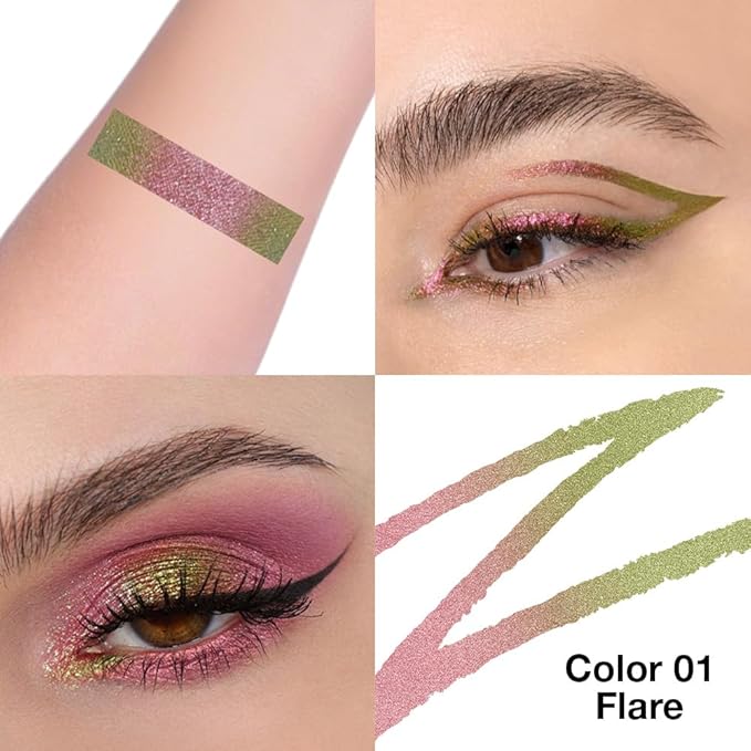 evpct Chameleon Duo Chrome Liquid Eyeliner, Rose Bronzer Flare Glitter Metallic Shimmer Liquid Eyeliner, Multichrome Color Shift, Long Lasting Waterproof Eye Liner Eyeshadow Pencil Face Glitter Makeup