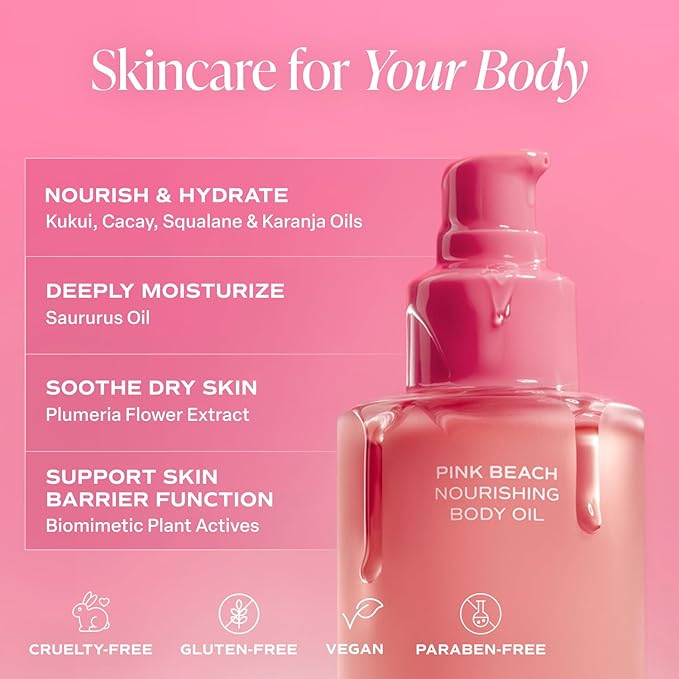 Saltair Body Oil - Luxurious Pink Beach After Shower and Bath Oil for Women and Men. Botanical, Non-Greasy, Well-Absorbing Moisturizer for Hydrating Dry Skin – 4oz Pump Bottle