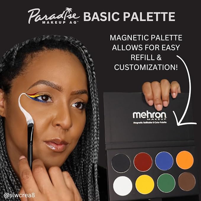 Mehron Makeup Paradise Makeup FX 8 Color Basic Palette | Magnetic Refillable Body Paint & Face Paint Palette | Professional & Water Activated | Costumes, SFX, Halloween, & Cosplay