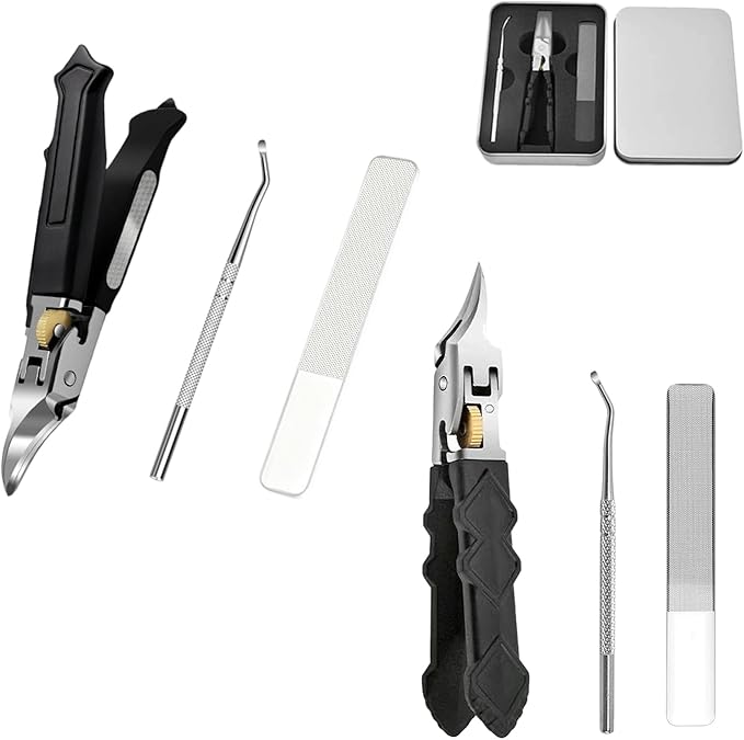 Black Anti-Slip Grip Gear Lock Nail Clipper Set with Ultra-Sharp Tips for Precise Access to Nail GRO, 3pcs Nail Clipper Set with Lock, Professional-Grade Manicure Tools (Black A+B, 2 Set)