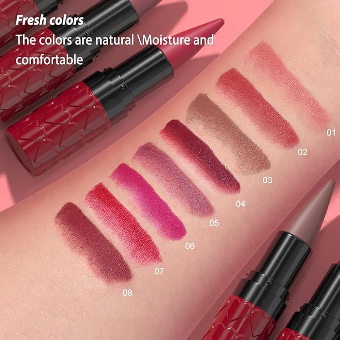 Nude Pink Gradient Matte Lipstick Crayon Lip Liner pencil,Crayon Form and Cone Tip 2-in-1 Lip Liner and Lipstick Lip Combo Set Achieve Flawless Contour Gradual Ombre Effect lip Pencil for Old Women