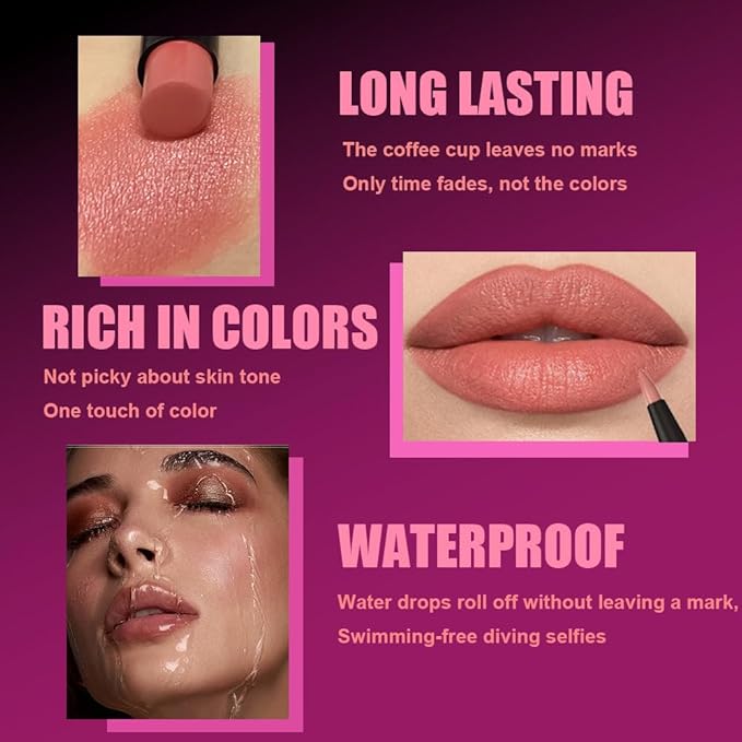 6Pcs 2 in 1 Nude Rose Red Brown Lip Liner and Lipstick Combo Set for Women,Lipstick Stain Lip Liner for Daily & Party Long Lasting Waterproof Smudge Proof 24 Hour Full Coverage Vegan Lip Makeup Kit