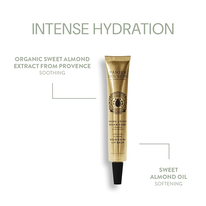 Panier des Sens - Almond Lip Balm for Women - Lip Moisturizer - Almond Extract & Almond Oil - Made in France Lip Care - 98% Natural Ingredients - Lip Balm Hydrating Nourishing for Dry Lips - 0.5 Fl oz