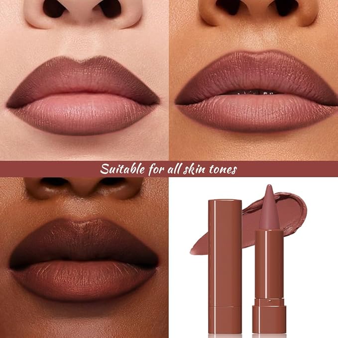 Reddish Brown Gradient Matte Lip Liner Pencil Crayon for Women - Waterproof Smudge-Proof Kissproof Long-Wear Lip Pencil,Flawless Contour Ombre Effect Lip Crayon,Creamy Pigmented Lip Liner 03#