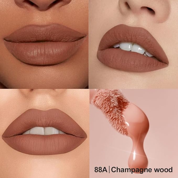 Soft Matte Liquid Lipstick in Milk Tea Brown, High Pigment Full Coverage Matte Lip Color, Waterproof Smudge-Proof Non-Transfer Lightweight Liquid Lipstick for Long-Wearing Everyday Makeup 88A